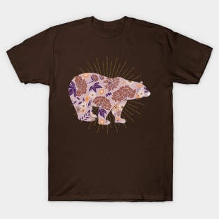 Brown bear silhouette and vintage flowers T-Shirt